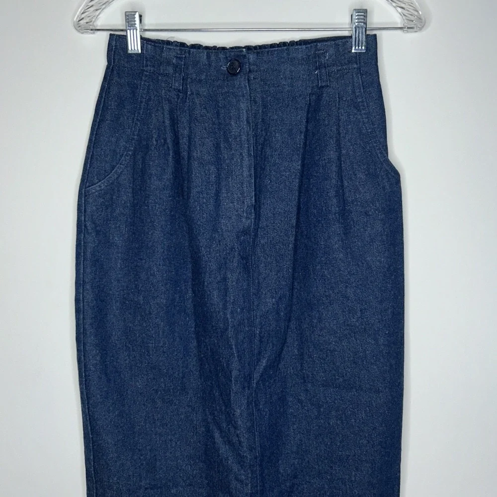 Suburban Petites VTG 80s Denim Skirt Sz 6 P Maxi Pencil Pockets Pleated Blue USA